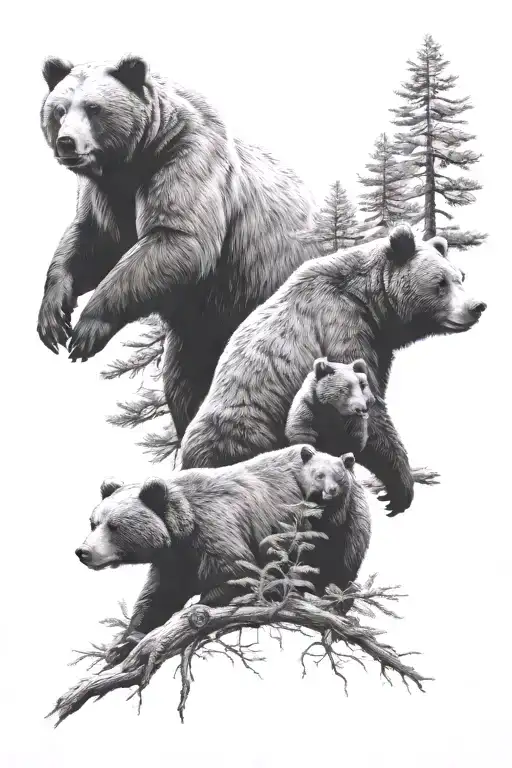 3 Bears with trees tattoo design idea