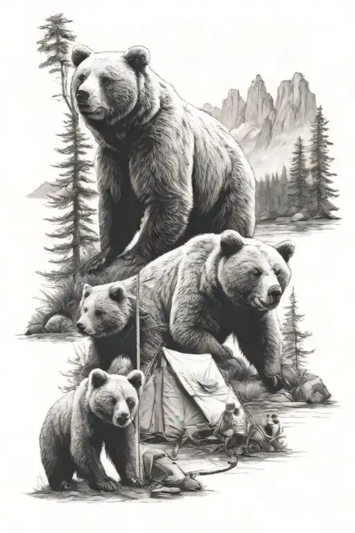3 Bears CAMPING tattoo design idea