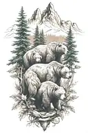 3 Bears with trees and mountains inside representing the client's love tattoo design idea