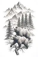3 Bears with trees and mountains tattoo design idea