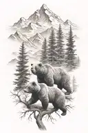 3 Bears with trees and mountains tattoo design idea