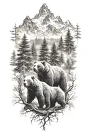 3 Bears with trees and mountains inside tattoo design idea