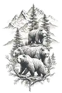 3 Bears with trees and mountains inside tattoo design idea