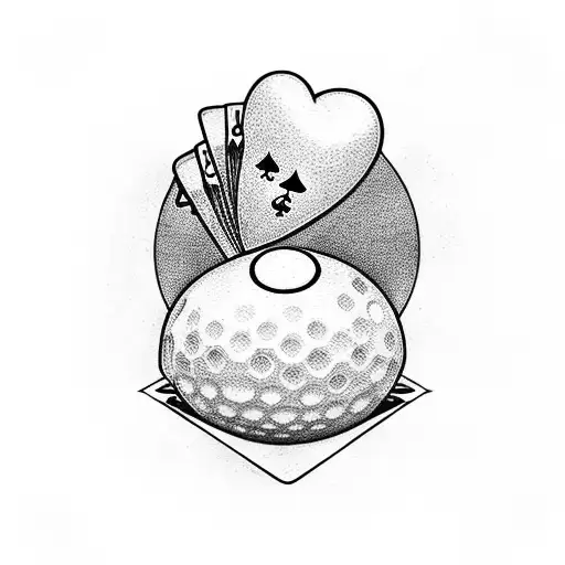 Golf ball and ace of spaces, jack of hearts playing cards tattoo design idea