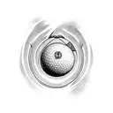 A golf ball with a trident replacing the traditional dimples tattoo design idea