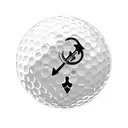 A golf ball with a trident replacing the traditional dimples tattoo design idea