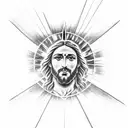 A powerful image of Jesus surrounded by rays of light, symbolizing divine presence and guidance. tattoo design idea