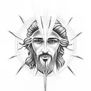 A powerful image of Jesus surrounded by rays of light, symbolizing divine presence and guidance. tattoo design idea