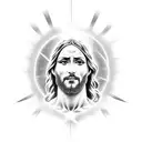 A powerful image of Jesus surrounded by rays of light, symbolizing divine presence and guidance. tattoo design idea