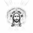 A powerful image of Jesus surrounded by rays of light, symbolizing divine presence and guidance. tattoo design idea