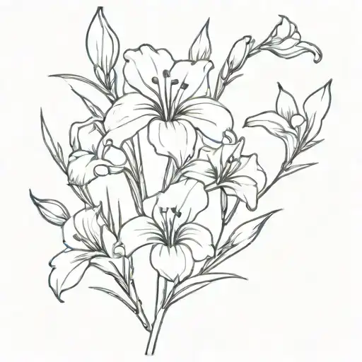 iris, gladiolus, morning glory, snowdrop, lily of the valley intertwined   tattoo design idea
