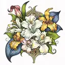 iris, gladiolus, morning glory, snowdrop, lily of the valley intertwined   tattoo design idea