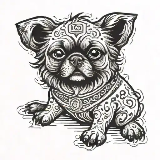 semicolon suicide survivor incorporating cartoon Tibetan spaniel dog in the style of Tibbie tales comic  tattoo design idea