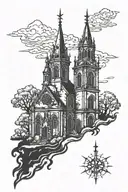 burning church silhouette tattoo design idea