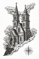 burning church silhouette tattoo design idea