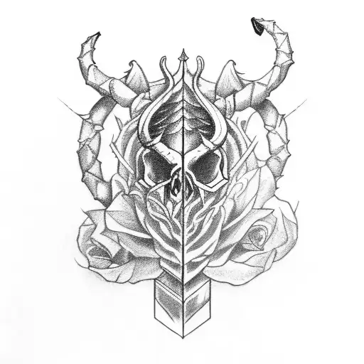 capricorn skull dagger snake rose darkness  tattoo design idea