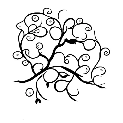 A black cat surrounded by blooming pearl vines tattoo design idea