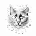 A mystical black cat adorned with shimmering pearls and delicate flowers tattoo design idea