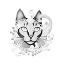 A mystical black cat adorned with shimmering pearls and delicate flowers tattoo design idea