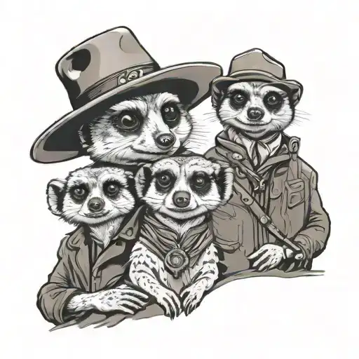 meerkat wear cowboy hat with family  tattoo design idea