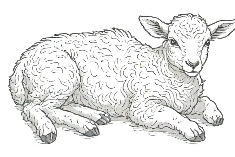 baby lamb laying side view tattoo design idea