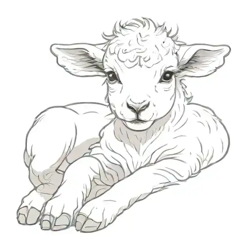 baby lamb laying side view tattoo design idea