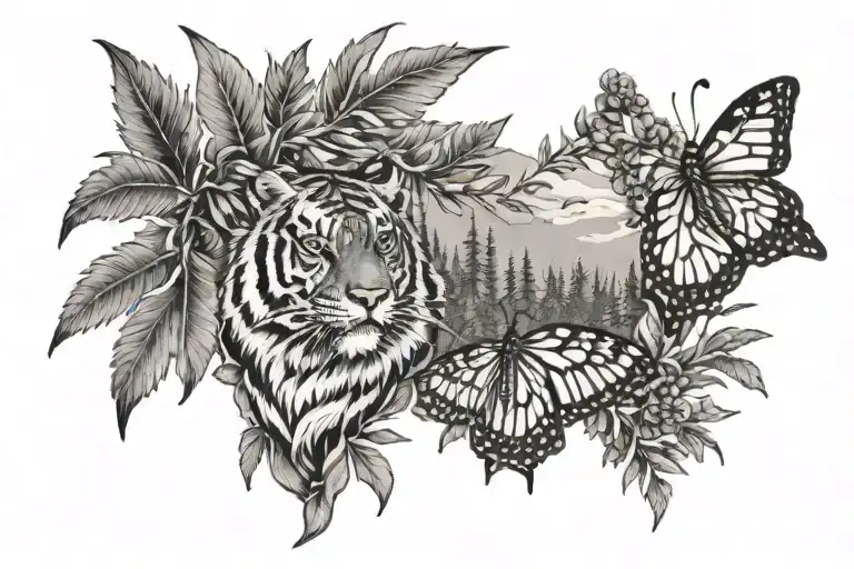 tiger monarch butterfly pine tree island   tattoo design idea