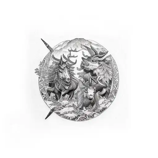 A realistic portrait of the Bremen Town Musicians tattoo design idea