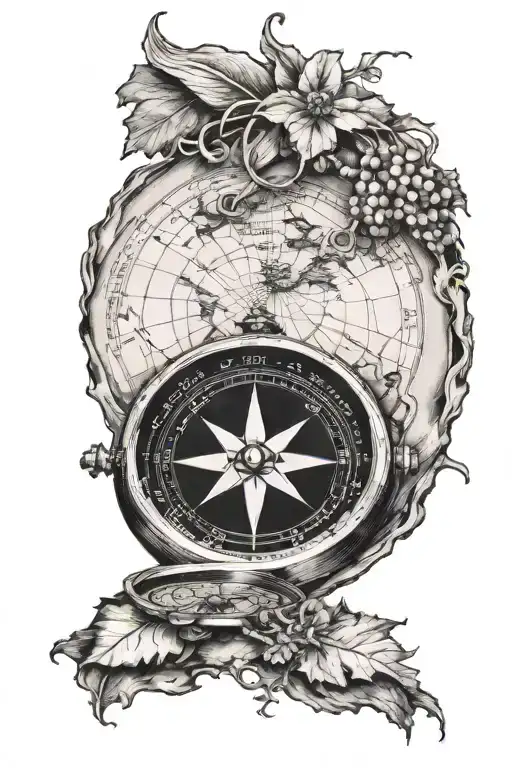 A Compass and the foem of the country Italy with some nice shadows and coordinates  tattoo design idea