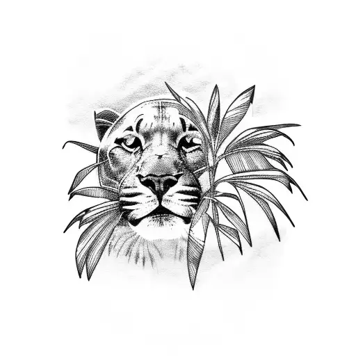 Panther, palm trees, jungle  tattoo design idea