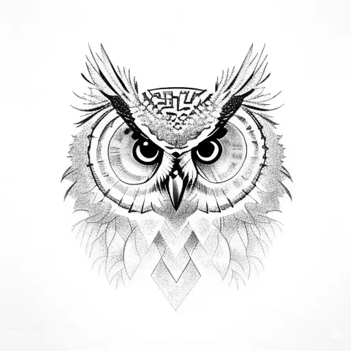  An owl drawn on top of branches tattoo design idea