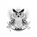  An owl drawn on top of branches tattoo design idea