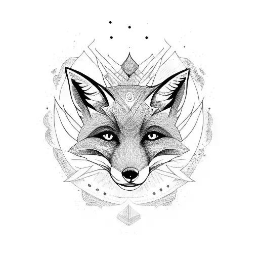 fox full body with a third eye surrounded by 7 stars tattoo design idea