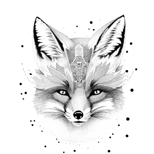 full body fox with third eye tattoo design idea