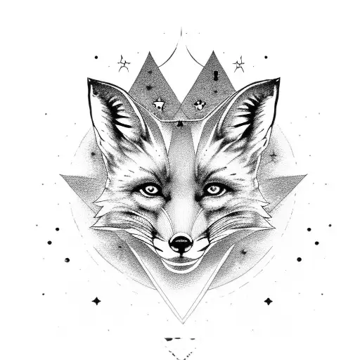 fox (full body) with a third eye surrounded by 7 stars tattoo design idea