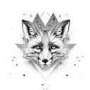 fox (full body) with a third eye surrounded by 7 stars tattoo design idea