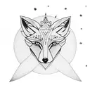 fox (full body) with a third eye surrounded by 7 stars tattoo design idea