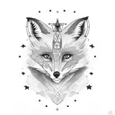 fox (full body) with a third eye surrounded by 7 stars tattoo design idea