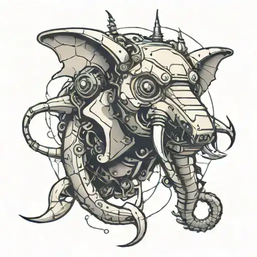 A robotic elephant head Two sharks circling (I have two hammerheads, I would prefer a hammerhead and a great white) A pt tattoo design idea
