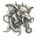 A robotic elephant head Two sharks circling (I have two hammerheads, I would prefer a hammerhead and a great white) A pt tattoo design idea