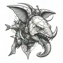 A robotic elephant head Two sharks circling (I have two hammerheads, I would prefer a hammerhead and a great white) A pt tattoo design idea