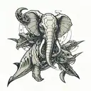 A robotic elephant head Two sharks circling (I have two hammerheads, I would prefer a hammerhead and a great white) A pt tattoo design idea