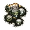 lotr landscape sleeve of the shire, fenghorn forest, eye of sauron, rivendell, king's pass and lonely montain  tattoo design idea