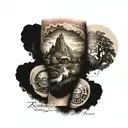 lotr landscape sleeve of the shire, fenghorn forest, eye of sauron, rivendell, king's pass and lonely montain  tattoo design idea