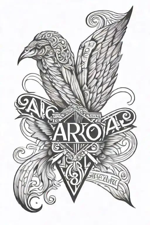 First name Aron with angel wings tattoo design idea