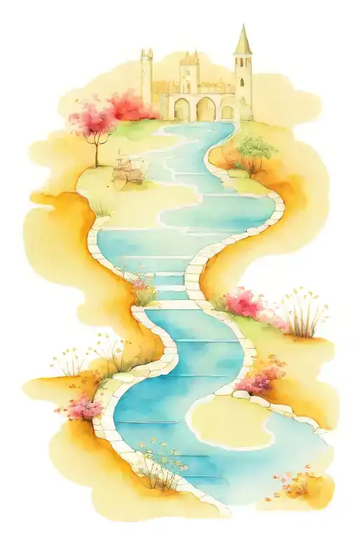 winding yellow brick road to gates of heaven gates tattoo design idea