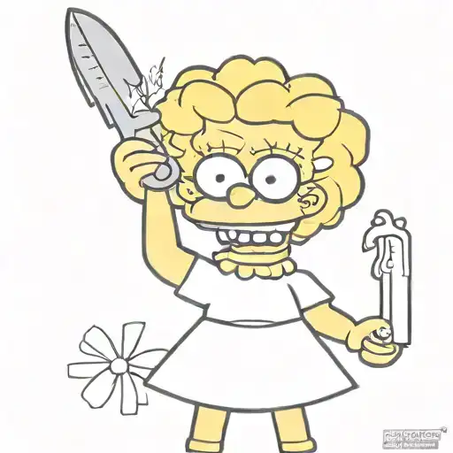 lisa simpson from the simpson family series with a razor bigger than herself in her hands making 3 cuts on the skin from tattoo design idea