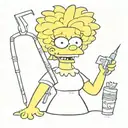 lisa simpson from the simpson family series with a razor bigger than herself in her hands making 3 cuts on the skin from tattoo design idea