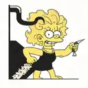 lisa simpson from the simpson family series with a tool bigger than herself in her hands, making 3 cuts on her skin and  tattoo design idea