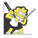 lisa simpson from the simpson family series with a tool bigger than herself in her hands, making 3 cuts on her skin and  tattoo design idea